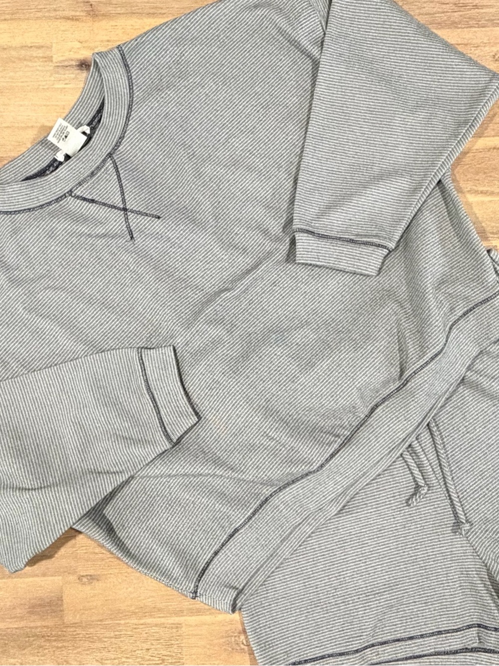 Gray Striped Crewneck Sweater